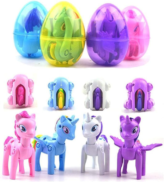 AA-159$-4 Pack Jumbo Unicorn Deformation Easter Eggs with Toys Inside for Kids