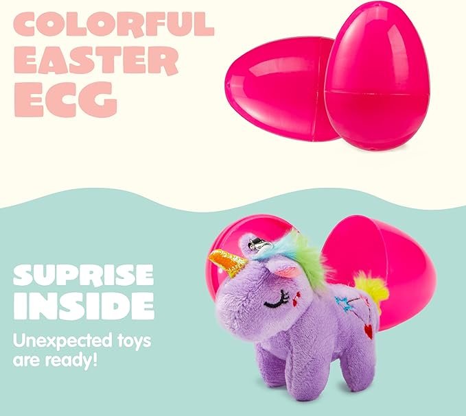 debbie-318$-12 Pcs Filled Easter Eggs with Plush Unicorn, Bright Colorful Eggs Prefilled with Variety Plush Unicorn for Kids Toddlers Easter Hunt