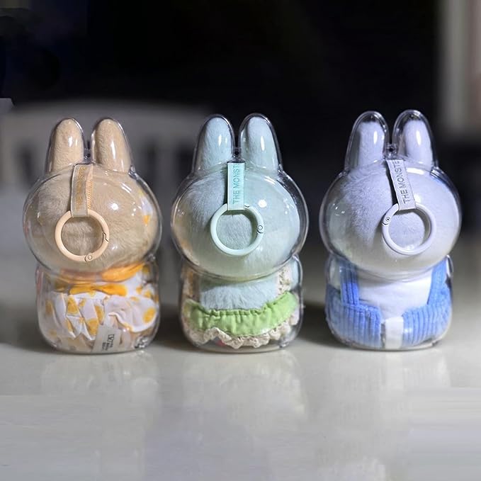 LALA-Case Cover for LABUBU, Protective Case for LABUBU Doll, Plastic Clear Cover for LABUBU Have a Seat Plush Toy with Key Chain and Flannel bag, Plastic Clear Display Box for LABUBU (No Doll, 15cm)