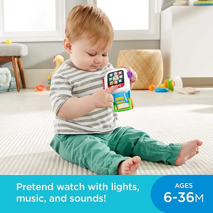 AA-179$-Fisher-Price Baby to Toddler Toy Laugh & Learn Time to Learn Smartwatch with Lights & Music for Pretend Play Infants