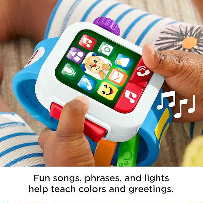 AA-179$-Fisher-Price Baby to Toddler Toy Laugh & Learn Time to Learn Smartwatch with Lights & Music for Pretend Play Infants