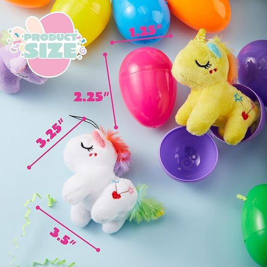 debbie-318$-12 Pcs Filled Easter Eggs with Plush Unicorn, Bright Colorful Eggs Prefilled with Variety Plush Unicorn for Kids Toddlers Easter Hunt