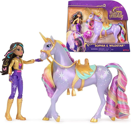 Debbie-466-Unicorn Academy, Sophia & Wildstar with 2 Accessories & Hair Tool