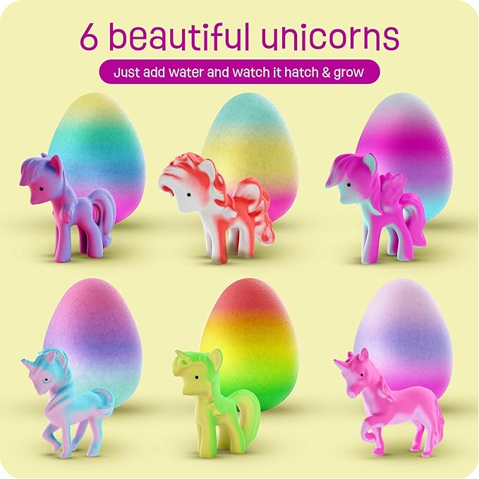 AA-129$/149$-Unicorn Hatching Surprise Easter Eggs for Kids - 6 Pack - Grows 600% - Unicorn Toys for Girls Age 3-8 - Birthday Gift Ideas and Party Favors for 3+ Year Old Girl