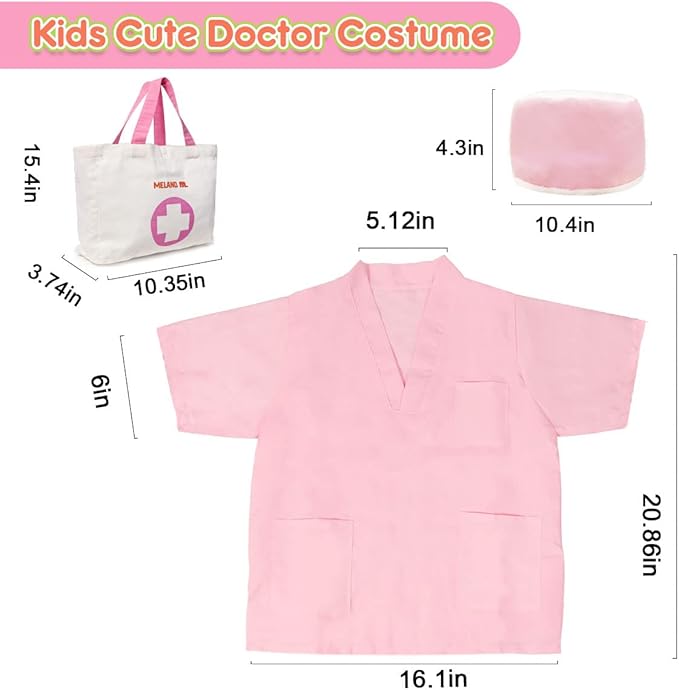 99$-Doctor Kit for Girls - Pretend Play Doctor Set with Dog Toy, Carrying Bag, Stethoscope Toy & Dress Up Costume - Doctor Play Gift for Kids Toddlers Ages 3 4 5 6 Year Old for Role Play
