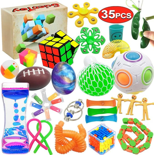 Debbie-390-Scientoy Fidget Toy Set, 35 Pcs Sensory Toy for ADD, OCD, Autistic Children, Adults, Anxiety Autism to Stress Relief and Anti Anxiety with Motion Timer, Perfect for Classroom Reward with Gift Box