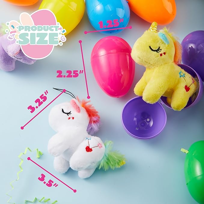 debbie-318$-12 Pcs Filled Easter Eggs with Plush Unicorn, Bright Colorful Eggs Prefilled with Variety Plush Unicorn for Kids Toddlers Easter Hunt