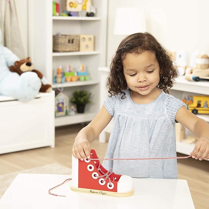 AA-139$-Deluxe Wood Lacing Sneaker - Learn to Tie a Shoe Educational Toy - Shoe Tying Practice For Kids