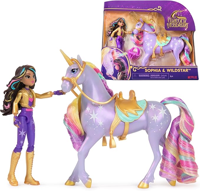 Debbie-466-Unicorn Academy, Sophia & Wildstar with 2 Accessories & Hair Tool