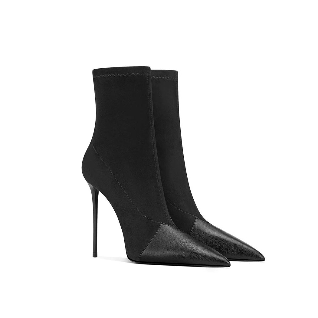 Lambskin pointed-toe high-heeled ankle boots