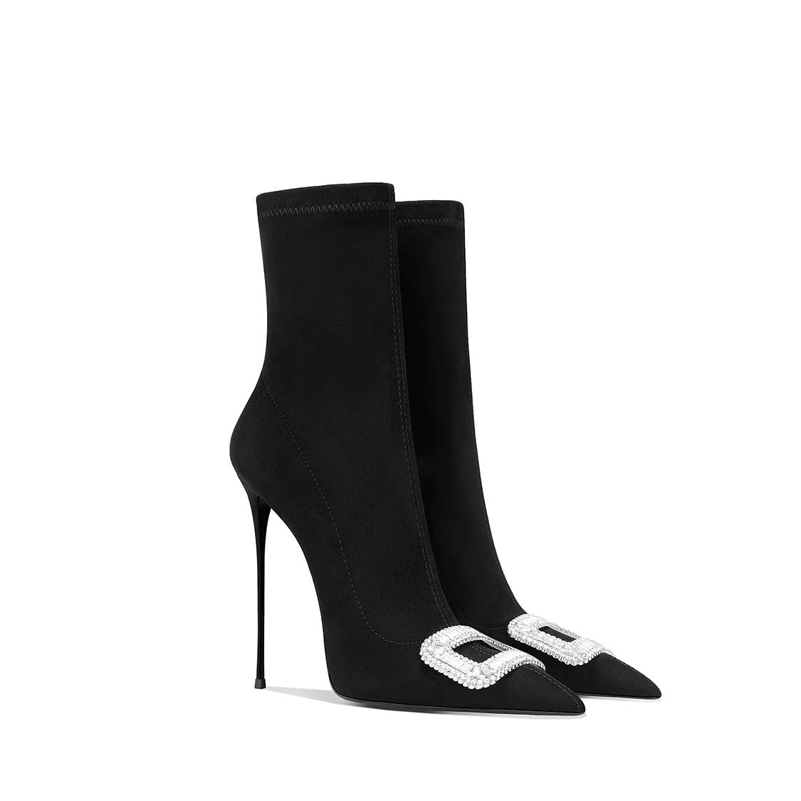 Black rhinestone slimming stretch sock boots