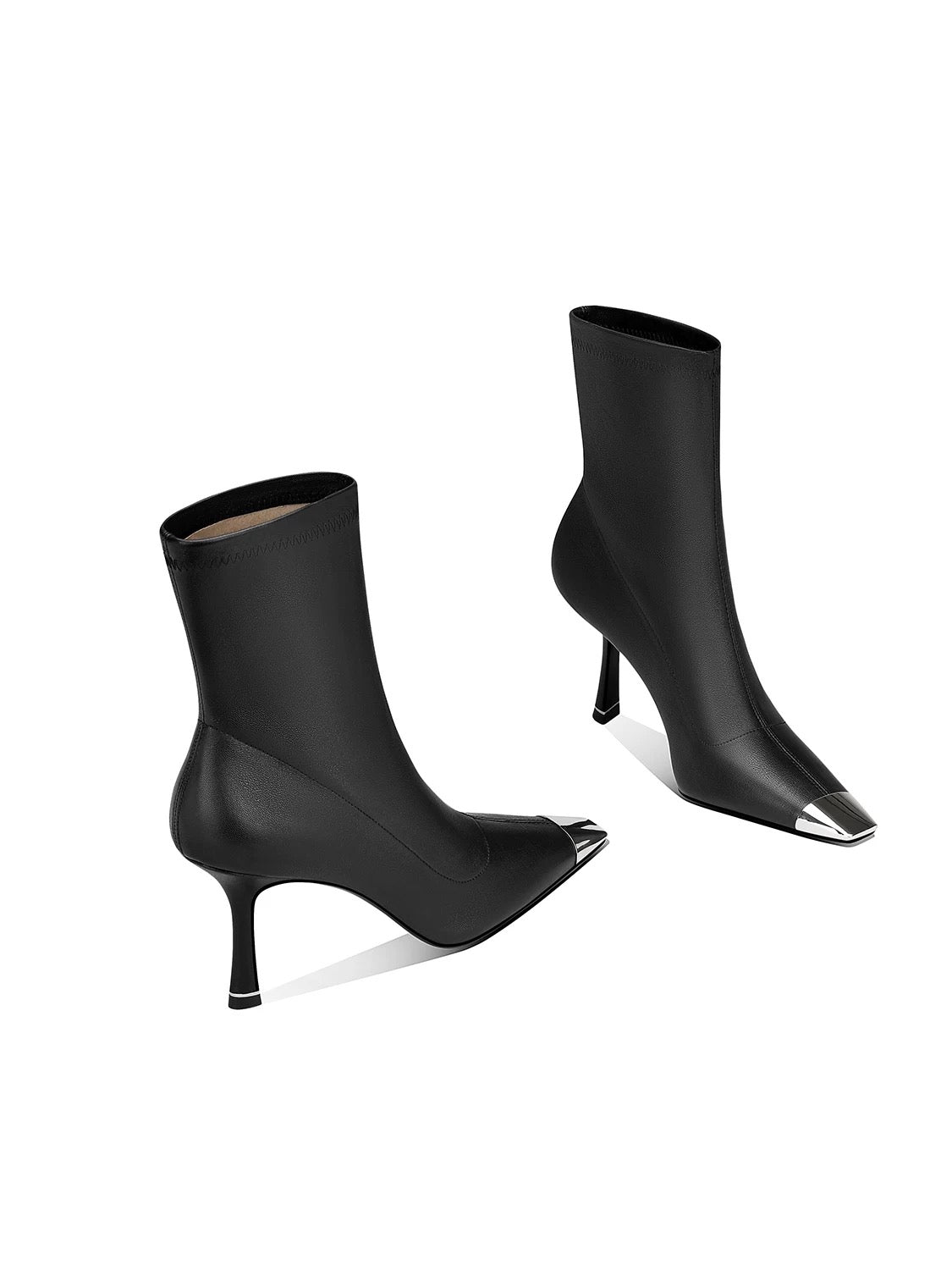 Genuine leather pointed square toe stiletto heel elastic boots