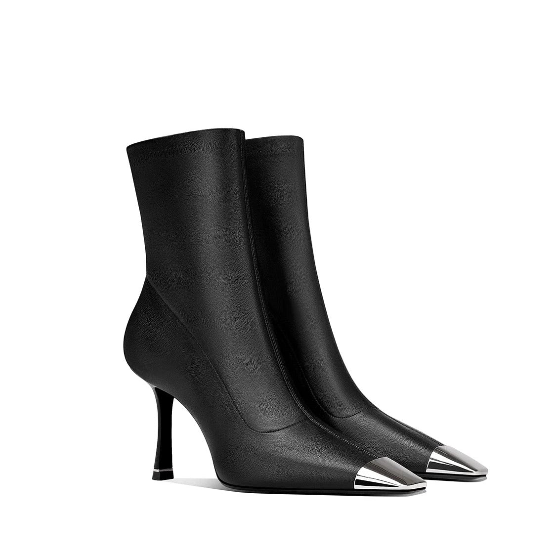 Genuine leather pointed square toe stiletto heel elastic boots